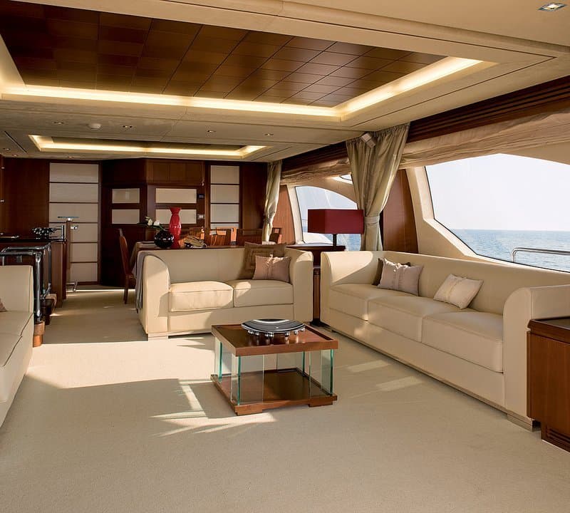 Air-conditioned main salon of ANDREIKA Azimut 95 yacht in Cabo, Carlo Galeazzi interior