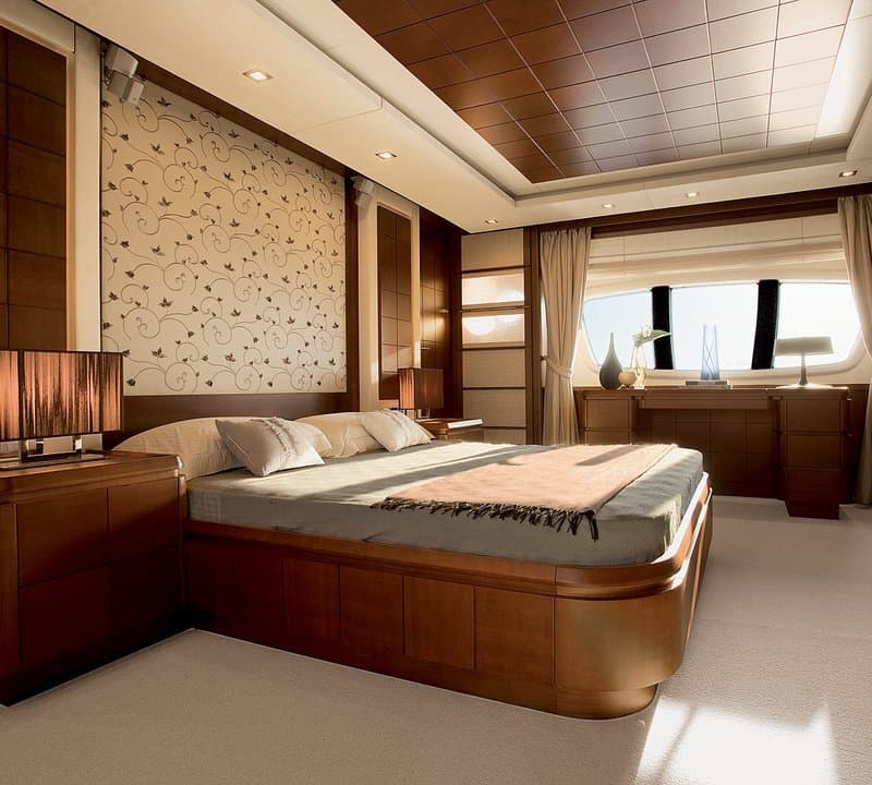 Master stateroom on ANDREIKA, one of four cabins on the 95ft Azimut in Cabo